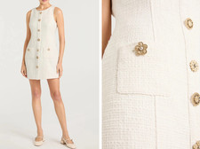 Women Cinq A Sept Round Neck Single-breasted Sleeveless Mini Dress