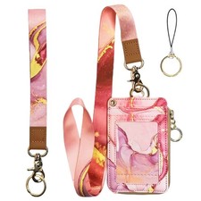 Pink Marble Lanyards for Name Tags ID Card Holder,ID Badge Holder with Lanyard