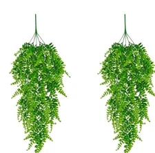 2PCS Artificial Hanging Boston Fern Plants Fake Hanging Greenery Plant