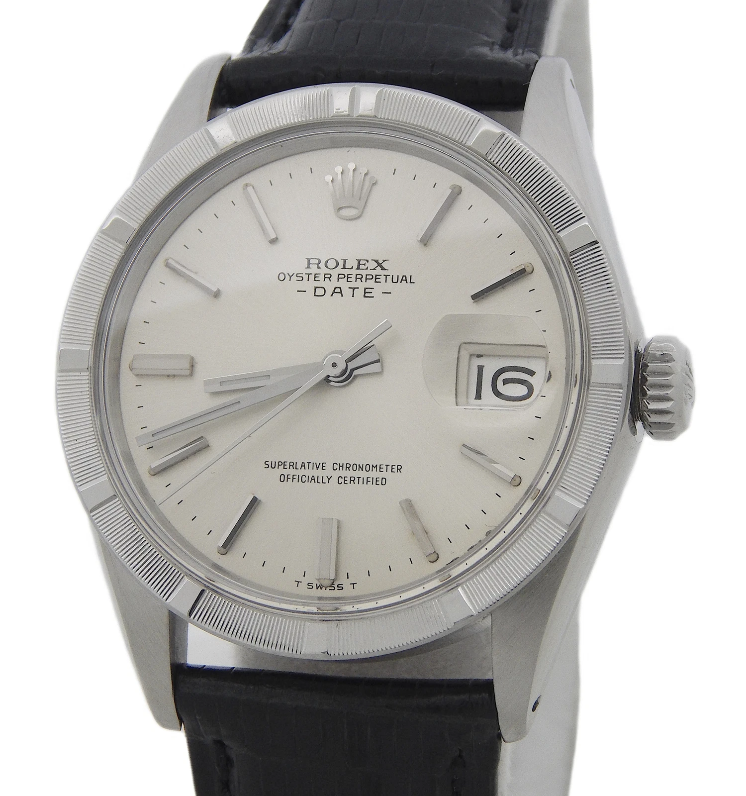 Rolex — Vintage Rolex Date 1501 Mens Stainless Steel Watch with Black Band & Silver Dial