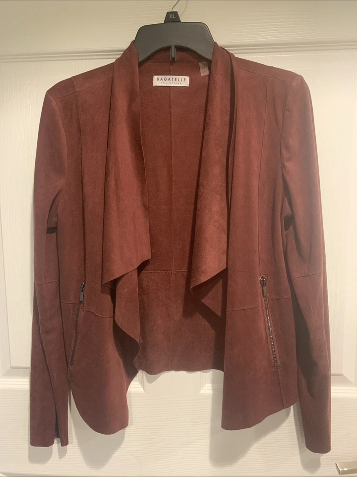 Blazer Bagatelle Rojo Gamuza Cascada Frente Abierto Drapeado/Chaqueta MEDIANO