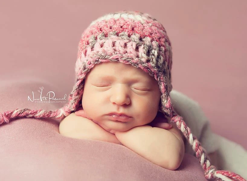 Hand Crochet Knitted Baby Hat Fairisle Chunky Photo Prop Girls Pink Newborn-12M