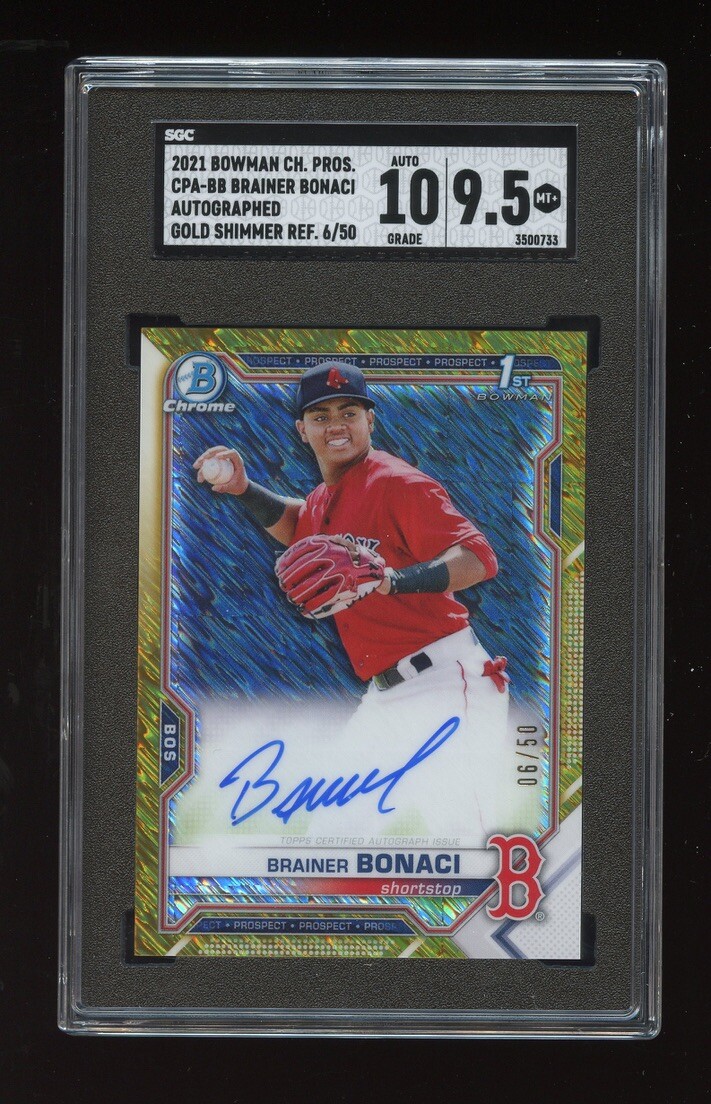 2021 Bowman Chrome Prospect Gold Shimmer Brainer Bonaci Auto #6/50 SGC 10/9.5