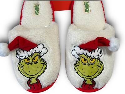 Dr. Seuss How The Grinch Stole Christmas Holiday Slippers Women s Sz S 5/6 NEW