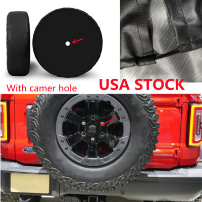 for Jeep Wrangler 2021 2022 Rubicon Sahara 17'' Spare Tire Cover, Camera Hole PVC