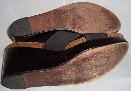 Donald J Pliner Brie Black Patent Leather Strappy Sandals 7.5 Wedge Heels Shoes - Picture 11 of 11