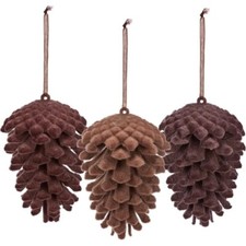 Set3 Primitive by Kathy Flocked Brown Pinecone Ornament Woodland Christmas Decor