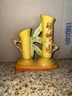 Roseville Bittersweet Yellow 1951 Vintage Art Pottery Double Bud Vase 873-6