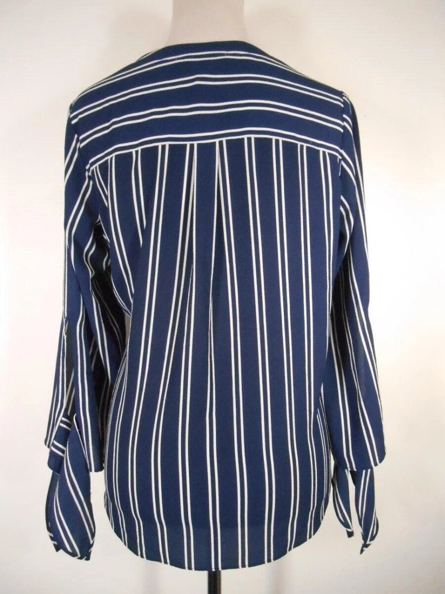 Bellissima camicetta donna piccola Michael Kors blu a righe design LS stile tunica