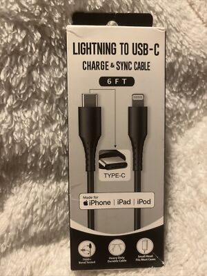 USB-C Charge & Sync Cable 6FT To  iPhone iPad & iPod - NEW SEALED!