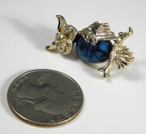VTG Gerrys Owl Brooch Designer Signed Teal Blue Belly Bird Retro Figural Pin - Picture 6 of 8