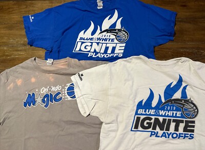 Orlando Magic 3 T-Shirts: 2019 Blue & White Ignite Playoffs Size XL, Gray Size L
