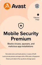 Avast Mobile Security Premium for Android 1 Device 1 Year - 5 Minute Delivery