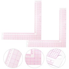 2Pcs Clear Plastic Sewing Ruler L Shape Quilting Ruler Reusable Pink Tailor Tool