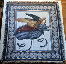 Vintage Angle Hearts Tapestry Throw Blanket Fringe American Weavers USA Made