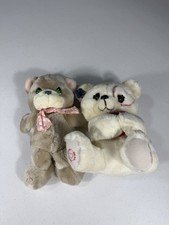 Vintage 1980s Applause Teddy Bear Pair - Heart Bear White Sweetheart Plush