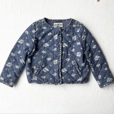 OshKosh B'gosh 4T Quilted Jacket Blue Floral Snaps Cottagecore Country Pockets
