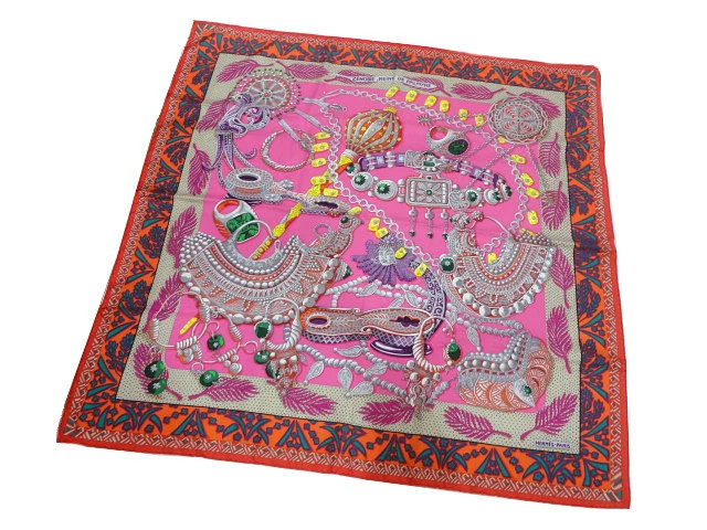 Hermès Authentic Scarf Carre 90 Les triples de Paris 100 Silk Green Used