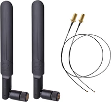 2 x 6dBi 2.4GHz 5GHz Dual Band WiFi RP-SMA Male Antenna+2 x 35CM RP-SMA IPEX MHF