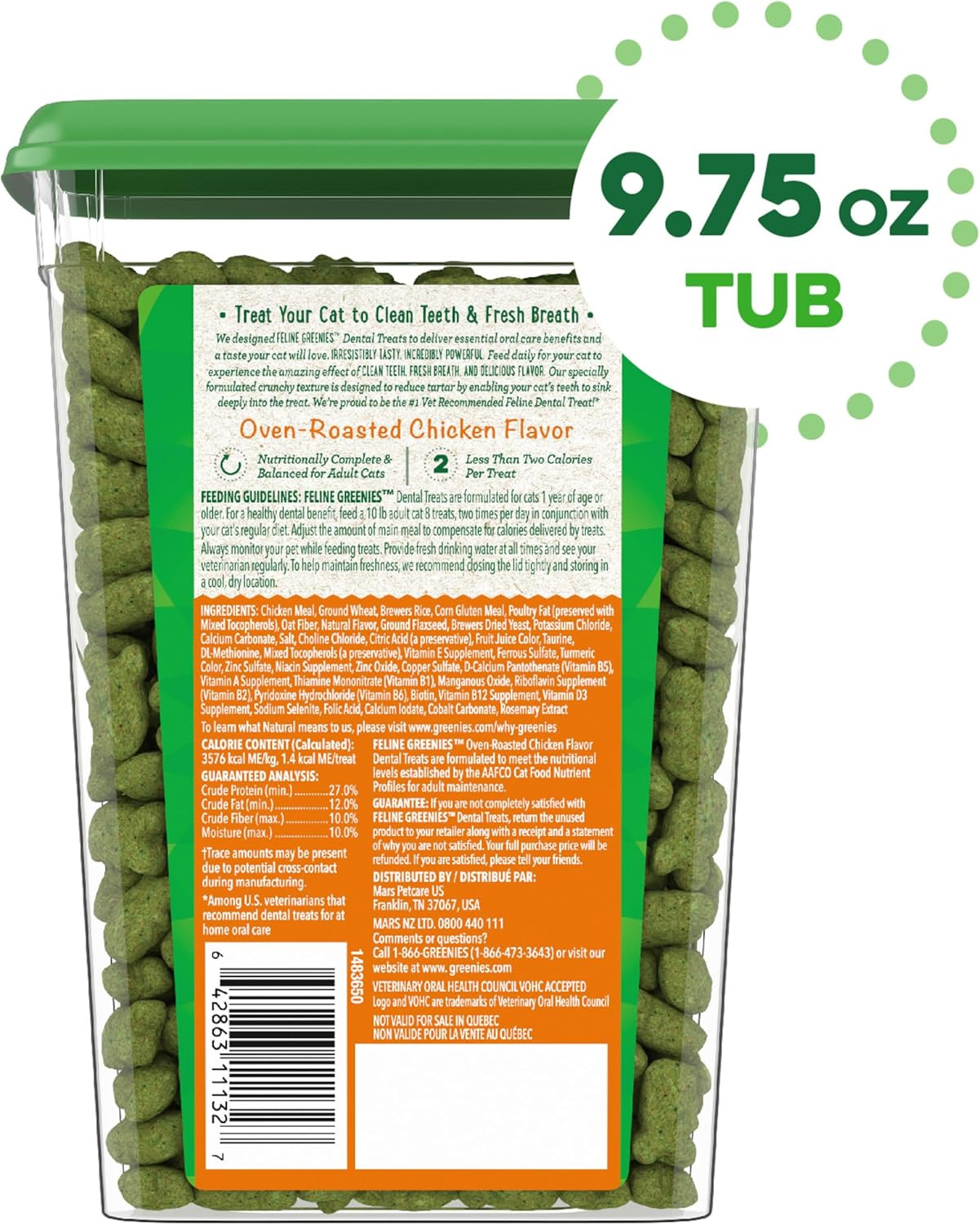 Greenies Feline Adult Dental Cat Treats, Oven Roasted Chicken Flavor, 9.75 oz.