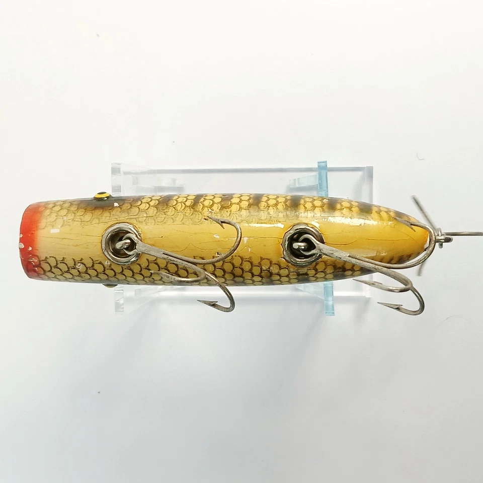 Señuelo de pesca de agua superior South Bend BASS ORENO escala madera tachuela ojos EXCELENTE Foto 4 de 4