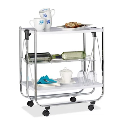 Servierwagen klappbar Küchenwagen Beistellwagen Faltbarer Trolley 4 Rollen - Bild 1 von 2