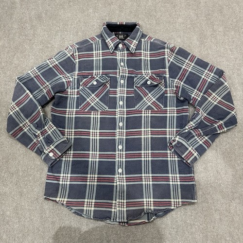 RRL Men's Medium Double Heavy Cotton Flannel Button Up Plaid Button Shirt *READ