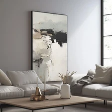 Black Gray Abstract Wall Art Hand Painted on Oil Painting Canvas Minimalism 