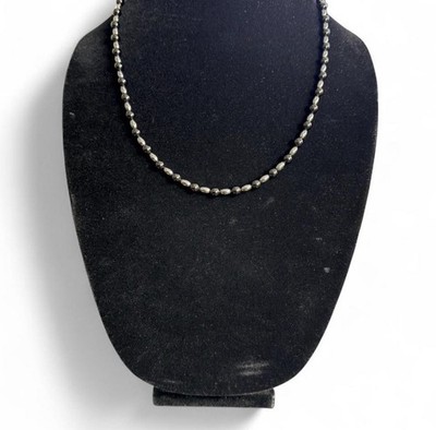 Vintage Halskette Hämatit und Onyx Metall Perlen Silber Schwarz 