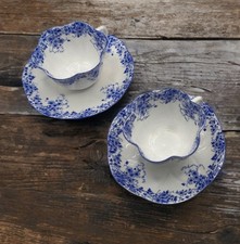 Vintage Shelley Dainty Blue Set of 2 Teacups w Saucers Blue White China England