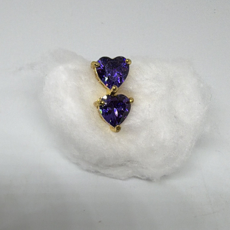 Gold Tone Belly Button Barbell Ring, Purple Heart Stones, Ball Closure