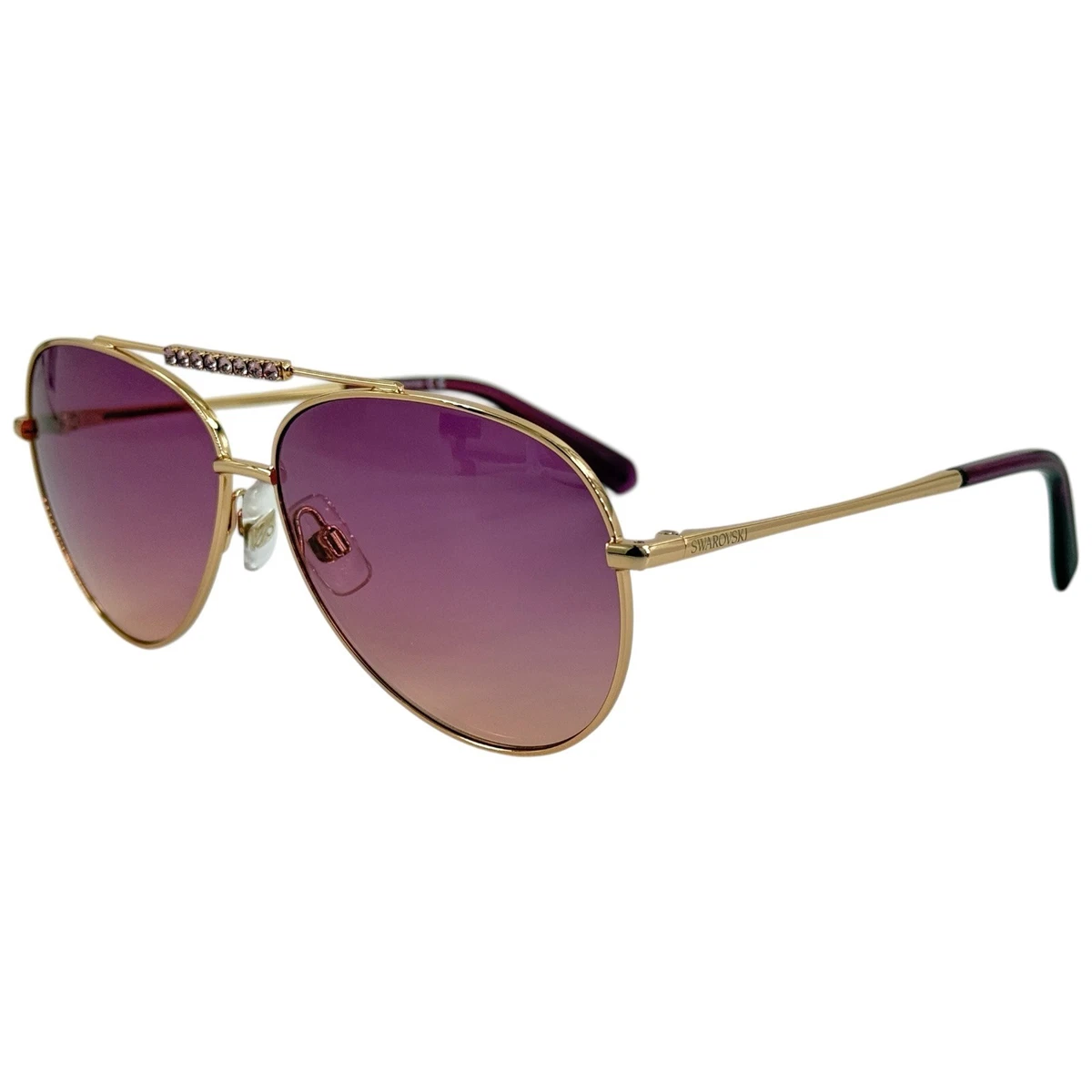 Swarovski SW100-16B Finn Aviator Silver/Lilac Sunglasses w/Case • 61-12-135 Swarovski Silver Designer Sunglasses for Women for sale | eBay main image 3