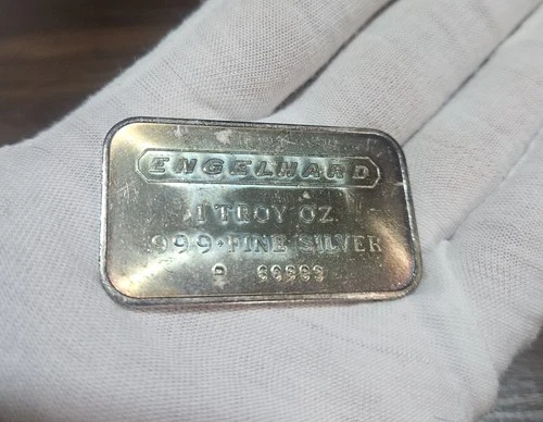 Vintage Engelhard 1 Troy Ounce .999 Fine Silver Bar Frosted Texture Back Bullion