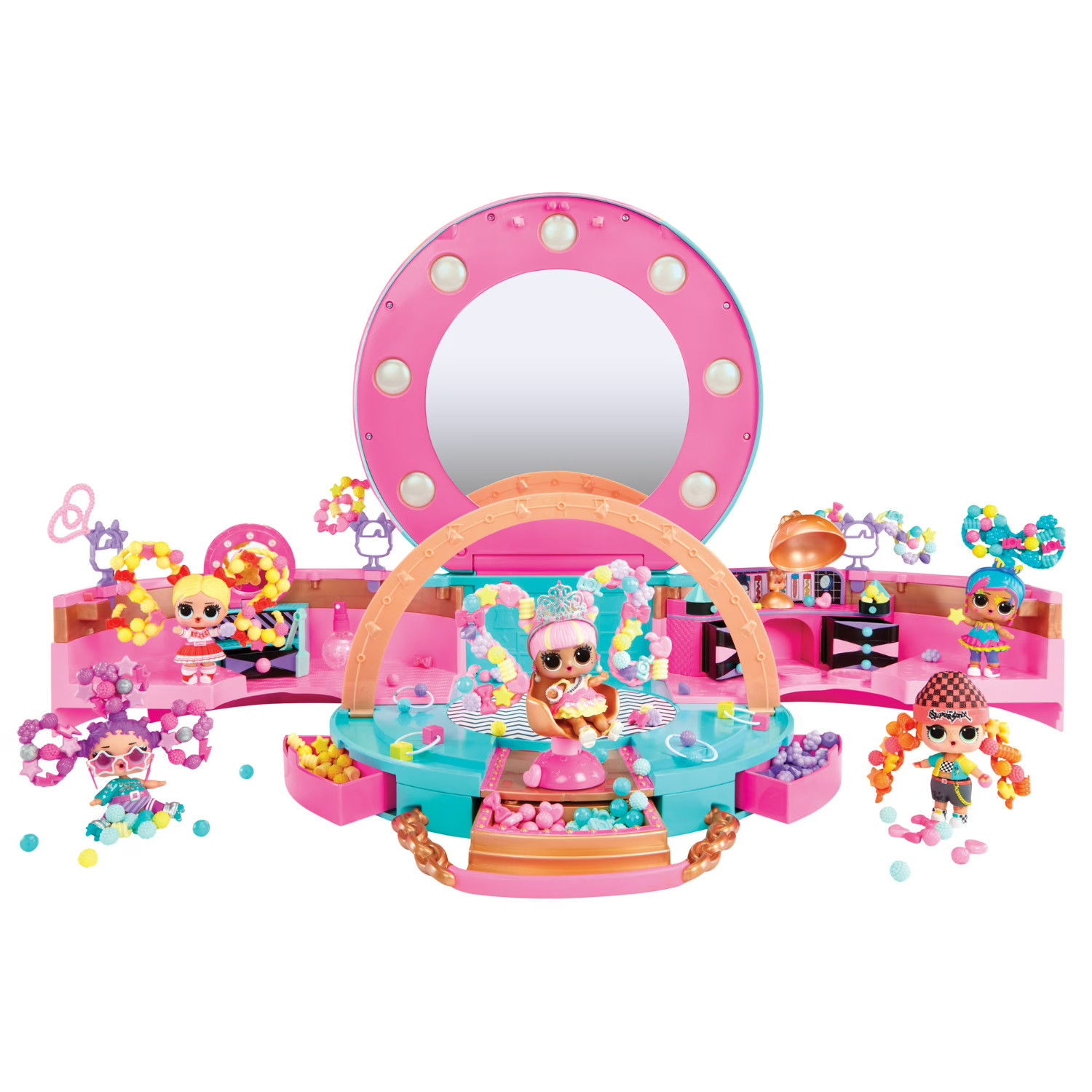 LOL Surprise 528364 Hair Beads Salon Playset with Doll, 100 Beads, Hair Ties,