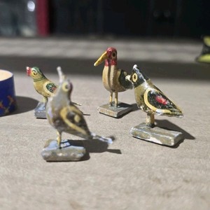 Hand-painted Wooden Bird Figurines Set of 4 with Decorative Box