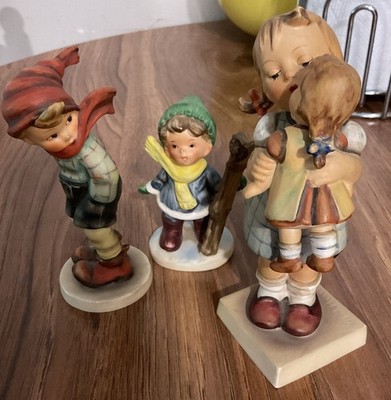 Goebel Hummel Hand-Painted Ceramic Children Figurines Lot of 3 W. Germany 1960s