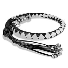 Genuine Leather Motorcycle Get Back 42 Inch (Skulls on Fringes) White Black