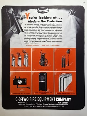 1945 C-O-Two Fire Equipment Print Ad - Modern Protection Extinguishers Detectors