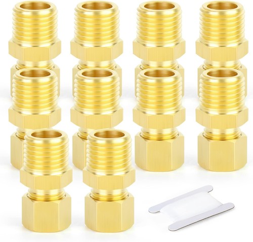 Brass compression tube fitting connector 1/4" OD x 1/8" MNPT 10 pack