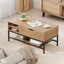 Living Room Flip Top Center Table Pull Up Coffee Table-Natural
