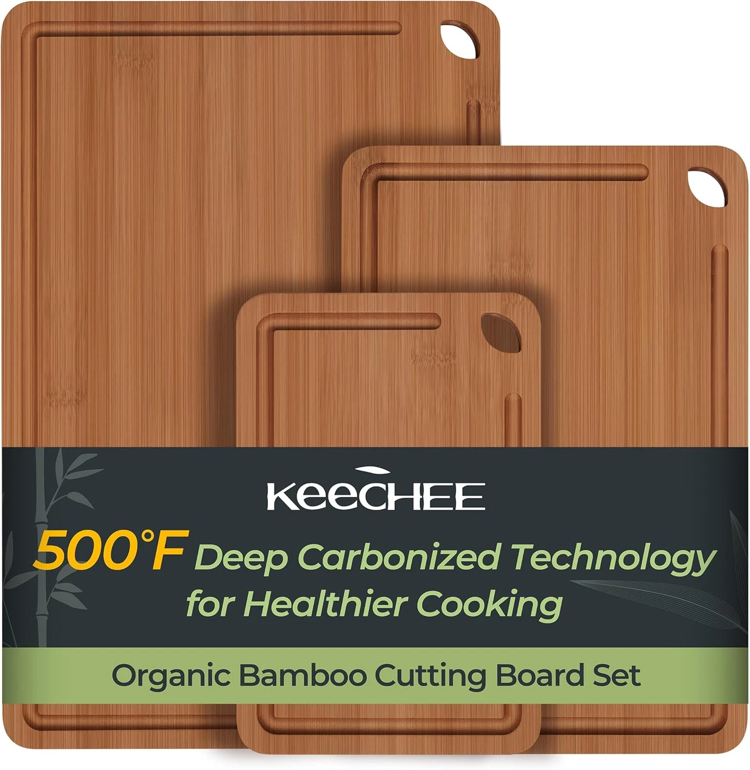 Bamboo Cutting Board, Durable Wood Cutting Boards for Kitchen with Deep Juice Gr