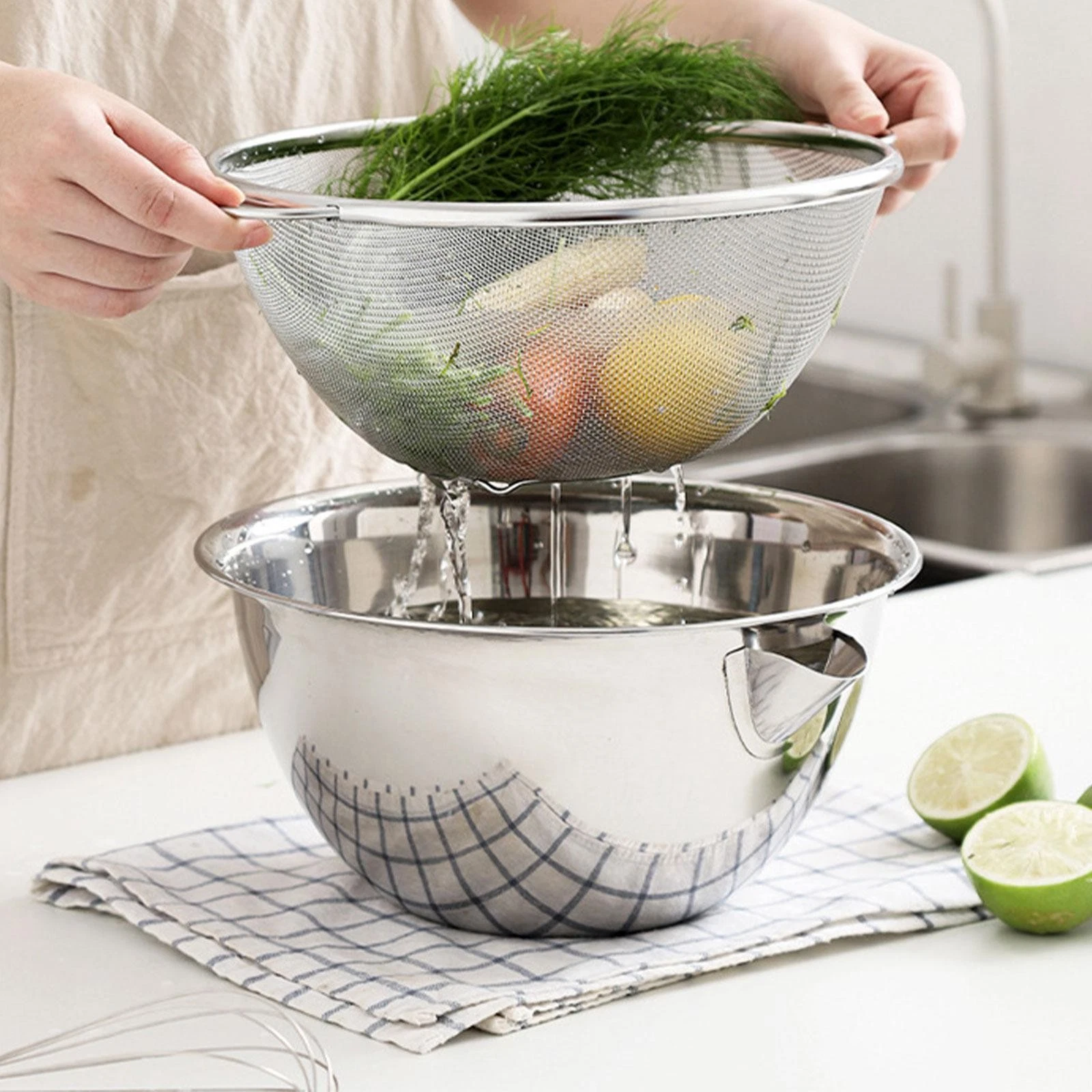 Colander with Bowl, Mixing Bowl, Fruit And Vegetable Washing Basket, Rice And