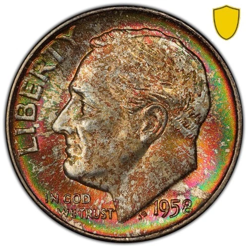 1958 D Toned Roosevelt Dime PCGS MS 67 FB See Video Toning Silver Coin 10C