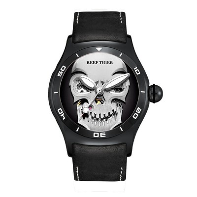Reef Tiger Mens Automatic Watches Mechanical Wristwatch Bubble Sapphire Skeleton