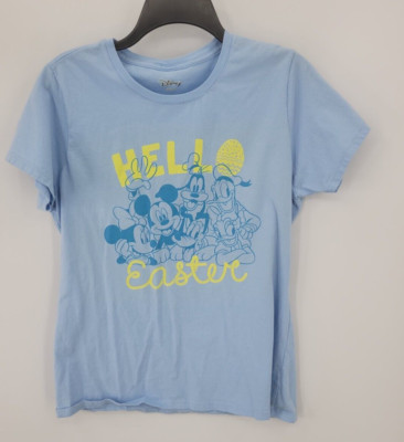 Mickey Mouse Disney Hello Easter Top Womens Large Blue Graphic Crew Neck