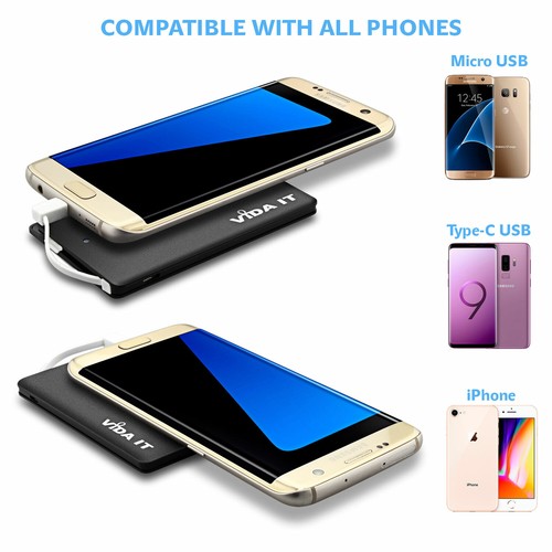 Lightweight Power Bank Pocket Battery Pack Charger with Built-in Cable For Phone - Picture 3 of 18