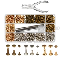 300PCS/Set DIY Leather Craft Rivet Double Cap Tubular Metal Stud Repair Tool Kit