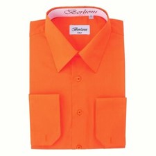 BERLIONI ITALY MEN'S DRESS SHIRT FRENCH CONVERTIBLE CUFF NEW DRESS SHIRT ORANGE