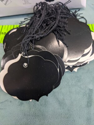  Black scalloped write on Strung Price Tags-Price tag~Gift Tags open box