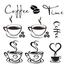 Coffee Bar Wall Decor Stickers, 4Pcs Waterproof PVC Coffee Cup Decals for Hom...